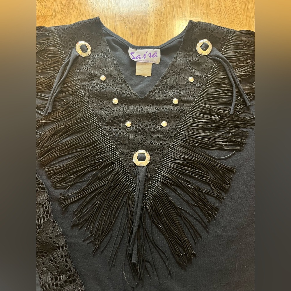 Vintage Fringe Western Rodeo Boho Cowgirl Stud Top Sas'sa Size Medium - Picture 4 of 8